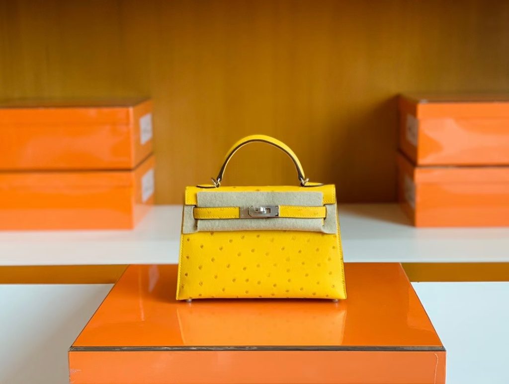 Hermès - Authenticated Kelly Mini Handbag - Ostrich Yellow Plain For Woman, Never Worn